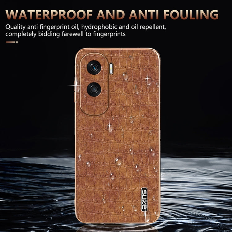 For Honor X50i / 90 Lite AZNS Electroplated Frame Crocodile Texture Full Coverage Phone Case(Brown)