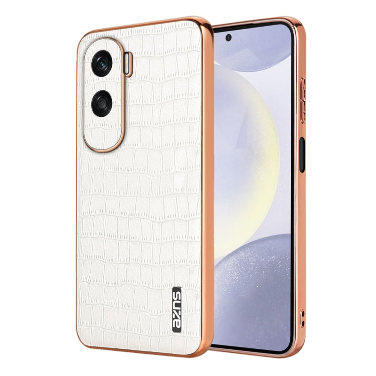 For Honor X50i / 90 Lite AZNS Electroplated Frame Crocodile Texture Full Coverage Phone Case(White)