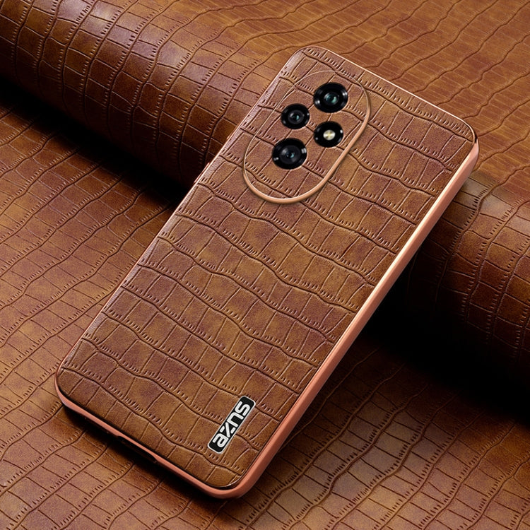 For Honor 200 Pro AZNS Electroplated Frame Crocodile Texture Full Coverage Phone Case(Brown)