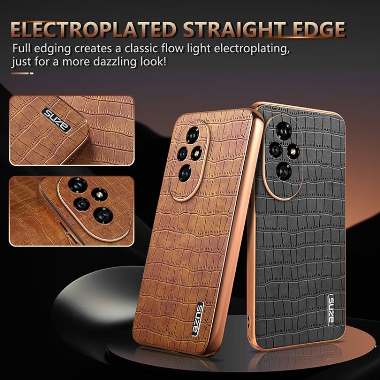 For Honor 200 Pro AZNS Electroplated Frame Crocodile Texture Full Coverage Phone Case(Brown)