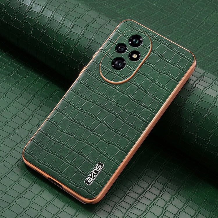 For Honor 200 Pro AZNS Electroplated Frame Crocodile Texture Full Coverage Phone Case(Green)