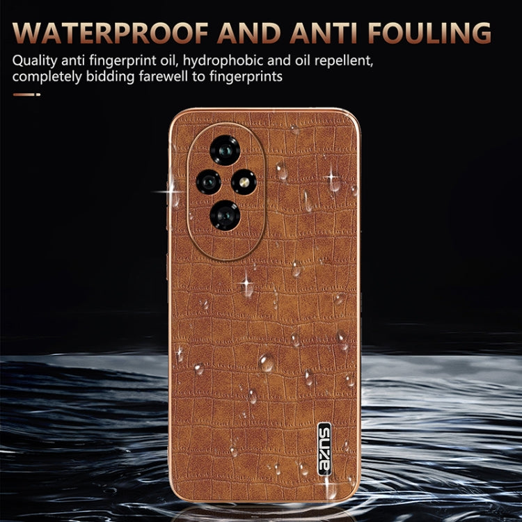 For Honor 200 AZNS Electroplated Frame Crocodile Texture Full Coverage Phone Case(Brown)