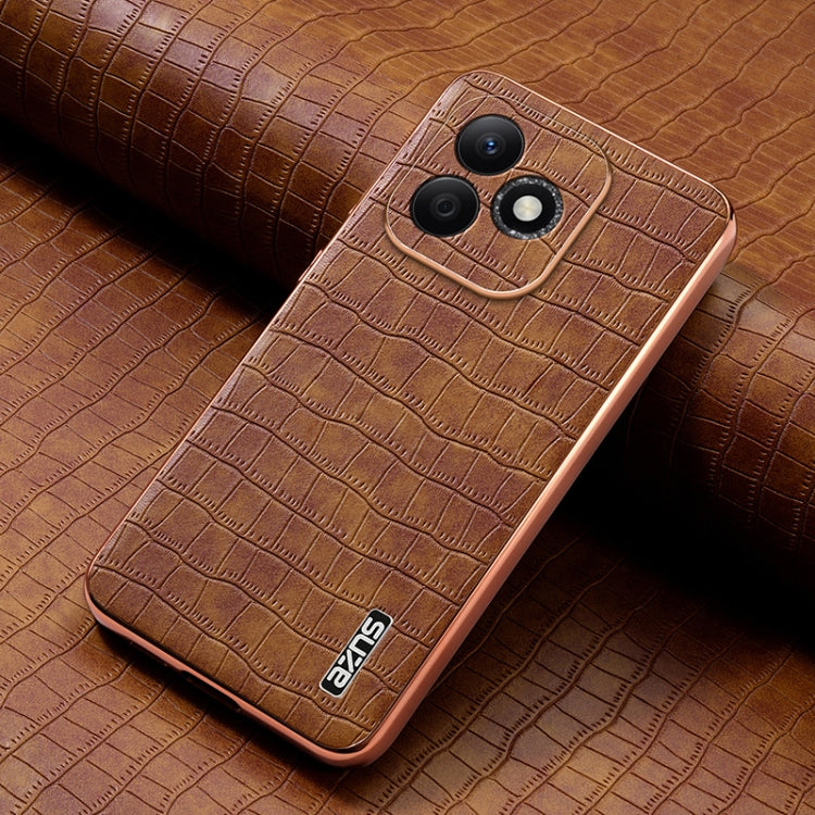 For Honor X60i AZNS Electroplated Frame Crocodile Texture Full Coverage Phone Case(Brown)