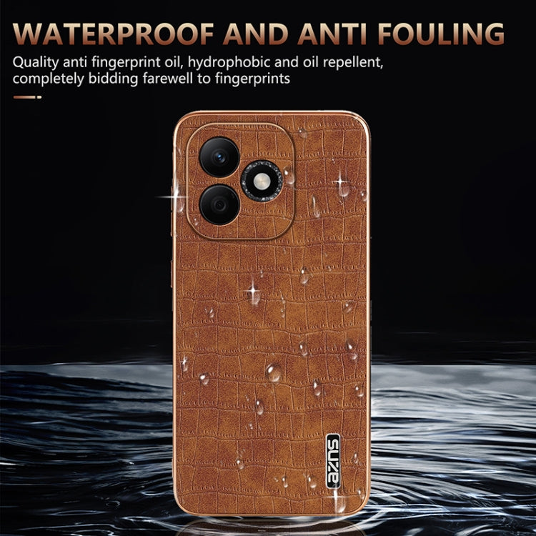 For Honor X60i AZNS Electroplated Frame Crocodile Texture Full Coverage Phone Case(Brown)