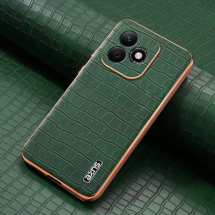 For Honor X60i AZNS Electroplated Frame Crocodile Texture Full Coverage Phone Case(Green)