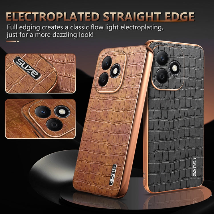 For Honor X60i AZNS Electroplated Frame Crocodile Texture Full Coverage Phone Case(White)