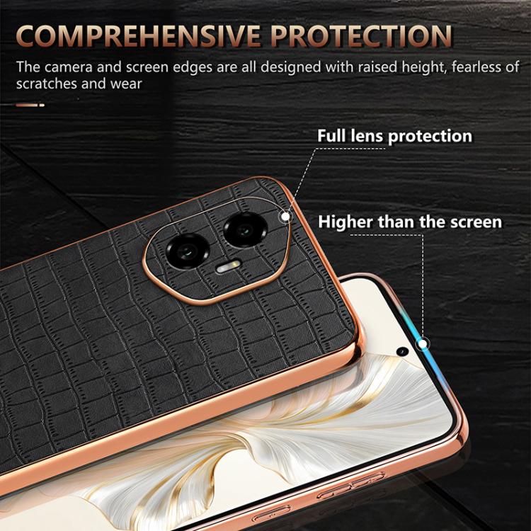 For Honor 300 AZNS Electroplated Frame Crocodile Texture Full Coverage Phone Case(Black)