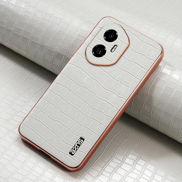 For Honor 300 AZNS Electroplated Frame Crocodile Texture Full Coverage Phone Case(White)