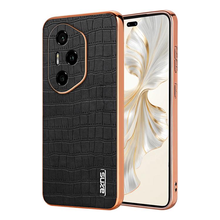 For Honor 300 Pro AZNS Electroplated Frame Crocodile Texture Full Coverage Phone Case(Black)