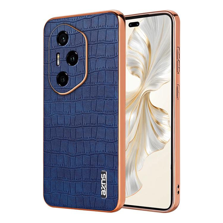 For Honor 300 Pro AZNS Electroplated Frame Crocodile Texture Full Coverage Phone Case(Blue)