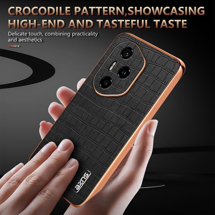 For Honor 300 Pro AZNS Electroplated Frame Crocodile Texture Full Coverage Phone Case(Blue)