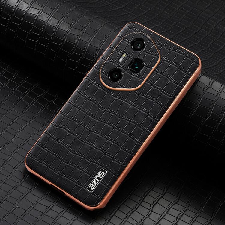 For Honor 300 Ultra AZNS Electroplated Frame Crocodile Texture Full Coverage Phone Case(Black)