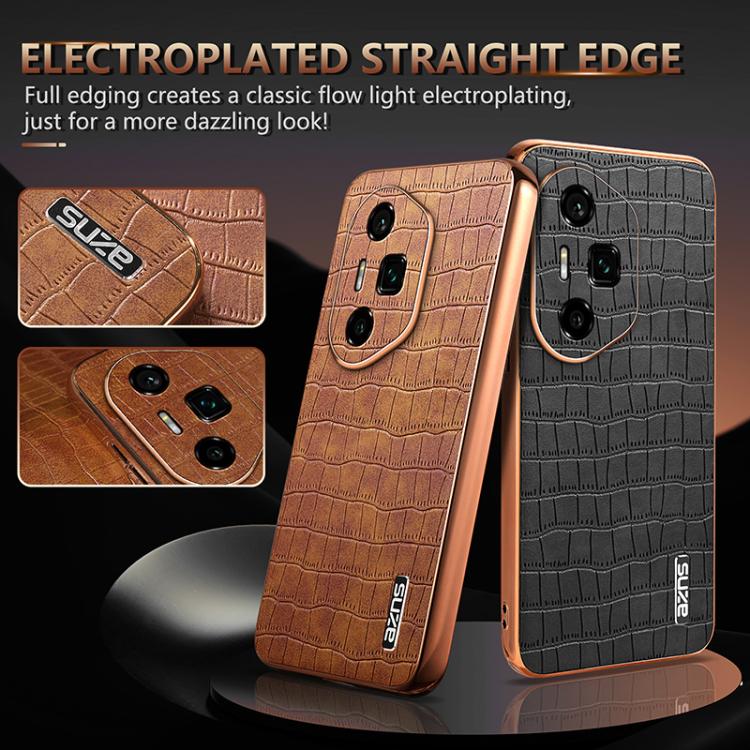 For Honor 300 Ultra AZNS Electroplated Frame Crocodile Texture Full Coverage Phone Case(Black)