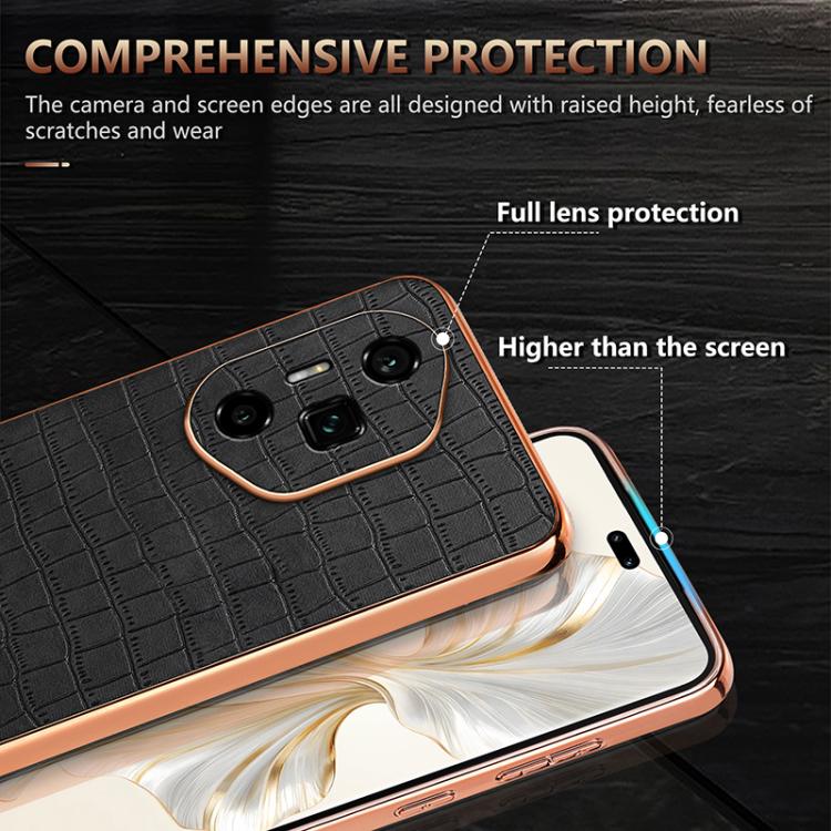 For Honor 300 Ultra AZNS Electroplated Frame Crocodile Texture Full Coverage Phone Case(Blue)