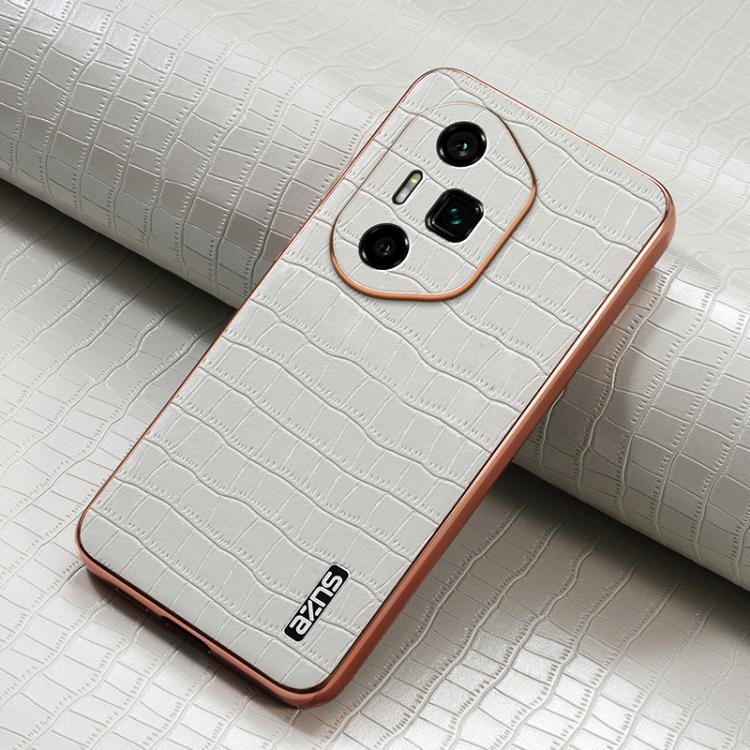 For Honor 300 Ultra AZNS Electroplated Frame Crocodile Texture Full Coverage Phone Case(White)
