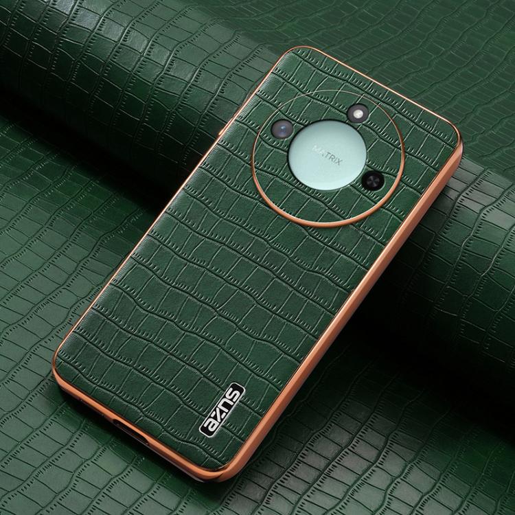 For Honor X60 AZNS Electroplated Frame Crocodile Texture Full Coverage Phone Case(Green)