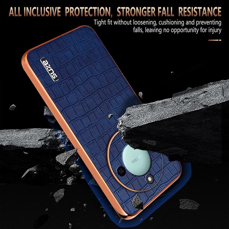 For Honor X60 AZNS Electroplated Frame Crocodile Texture Full Coverage Phone Case(Green)