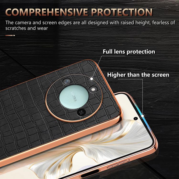 For Honor X60 AZNS Electroplated Frame Crocodile Texture Full Coverage Phone Case(Green)