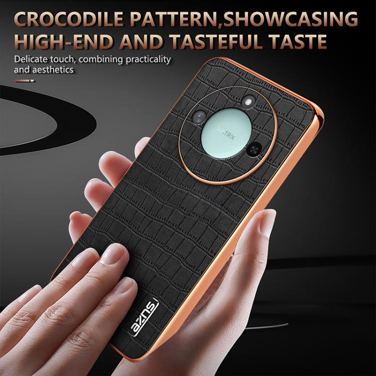 For Honor X60 AZNS Electroplated Frame Crocodile Texture Full Coverage Phone Case(Green)