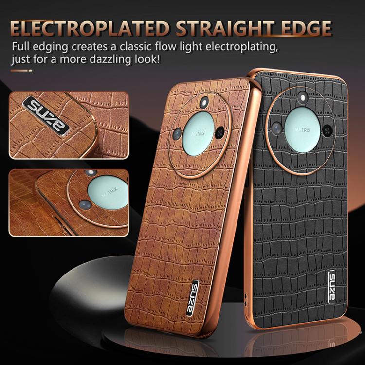 For Honor X60 AZNS Electroplated Frame Crocodile Texture Full Coverage Phone Case(Blue)