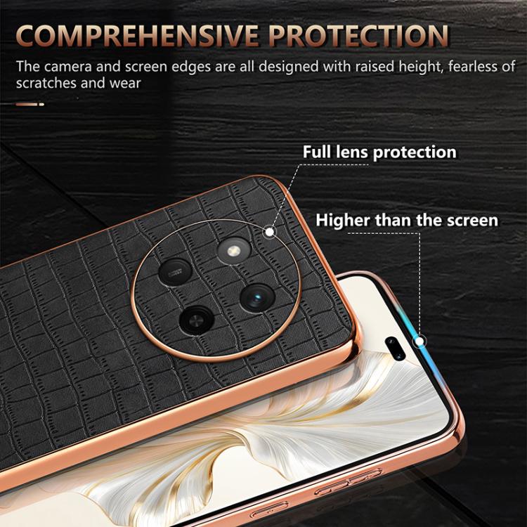 For Honor X60 Pro AZNS Electroplated Frame Crocodile Texture Full Coverage Phone Case(Black)