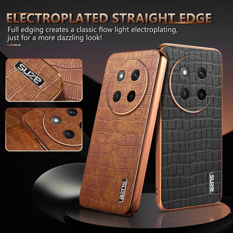 For Honor X60 Pro AZNS Electroplated Frame Crocodile Texture Full Coverage Phone Case(White)