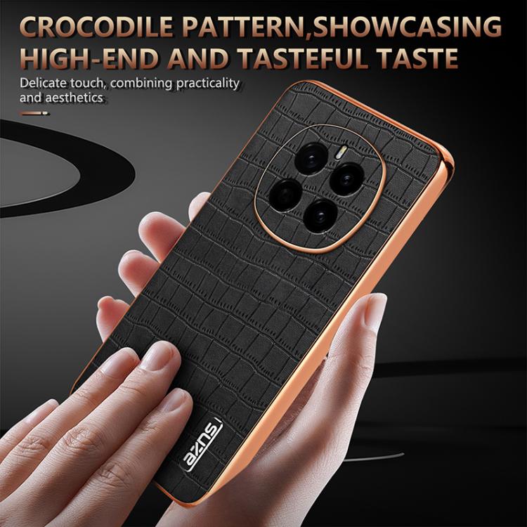 For Honor Magic7 AZNS Electroplated Frame Crocodile Texture Full Coverage Phone Case(Brown)