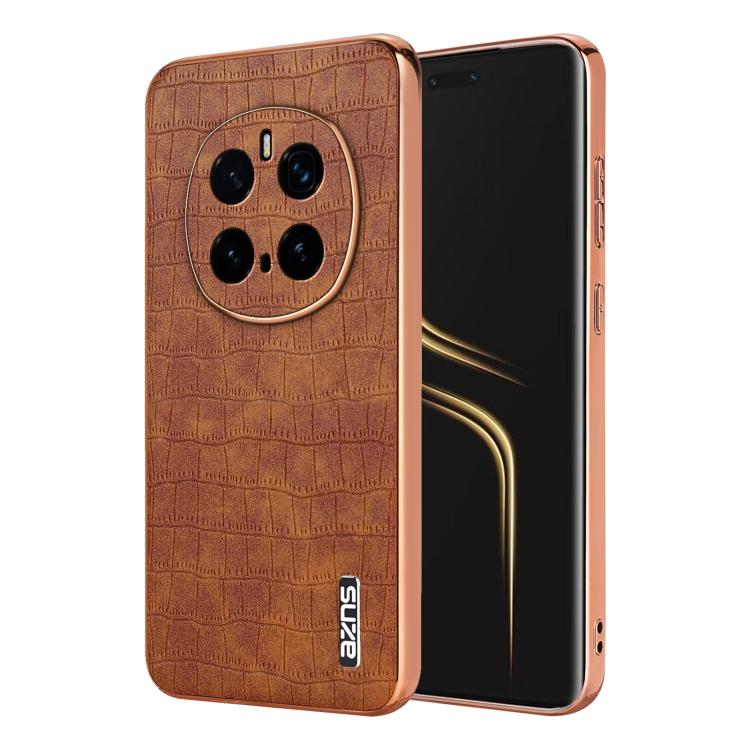 For Honor Magic7 Pro AZNS Electroplated Frame Crocodile Texture Full Coverage Phone Case(Brown)