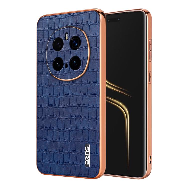 For Honor Magic7 Pro AZNS Electroplated Frame Crocodile Texture Full Coverage Phone Case(Blue)