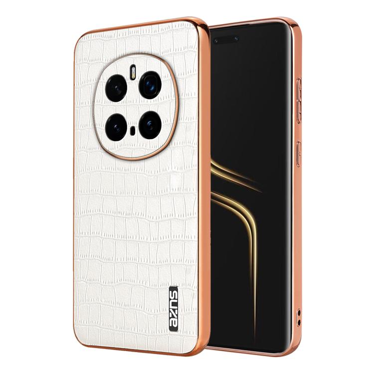 For Honor Magic7 Pro AZNS Electroplated Frame Crocodile Texture Full Coverage Phone Case(White)