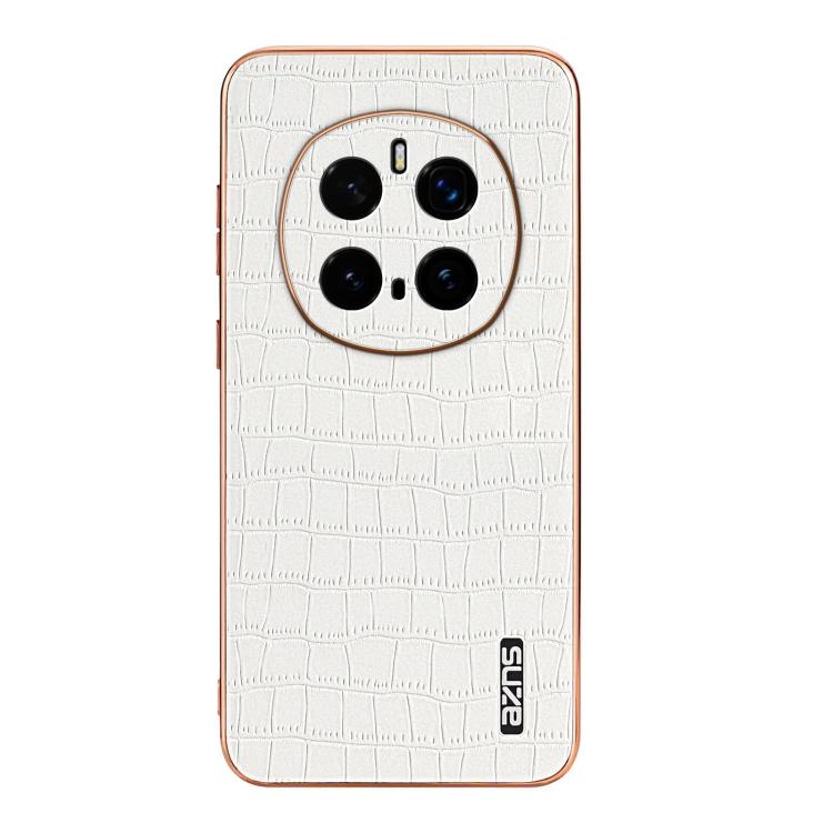 For Honor Magic7 Pro AZNS Electroplated Frame Crocodile Texture Full Coverage Phone Case(White)