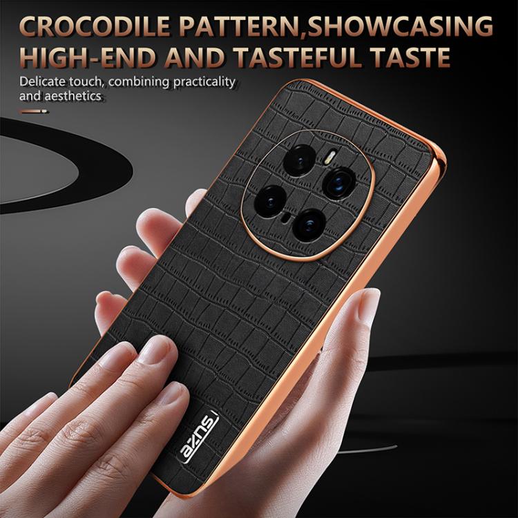 For Honor Magic7 Pro AZNS Electroplated Frame Crocodile Texture Full Coverage Phone Case(White)