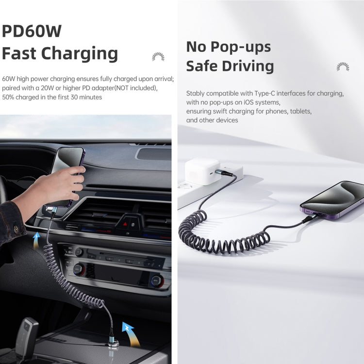 ROCK RCB0877 PD 60W USB-C / Type-C to USB-C / Type-C Spring Coil Fast Charge Data Cable, Length:1.5m