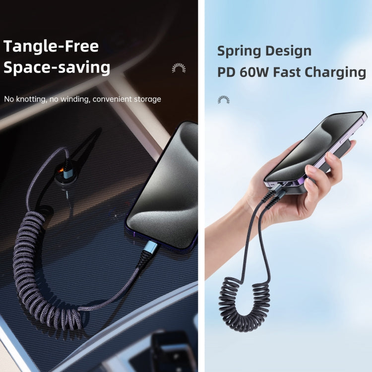ROCK RCB0877 PD 60W USB-C / Type-C to USB-C / Type-C Spring Coil Fast Charge Data Cable, Length:1.5m