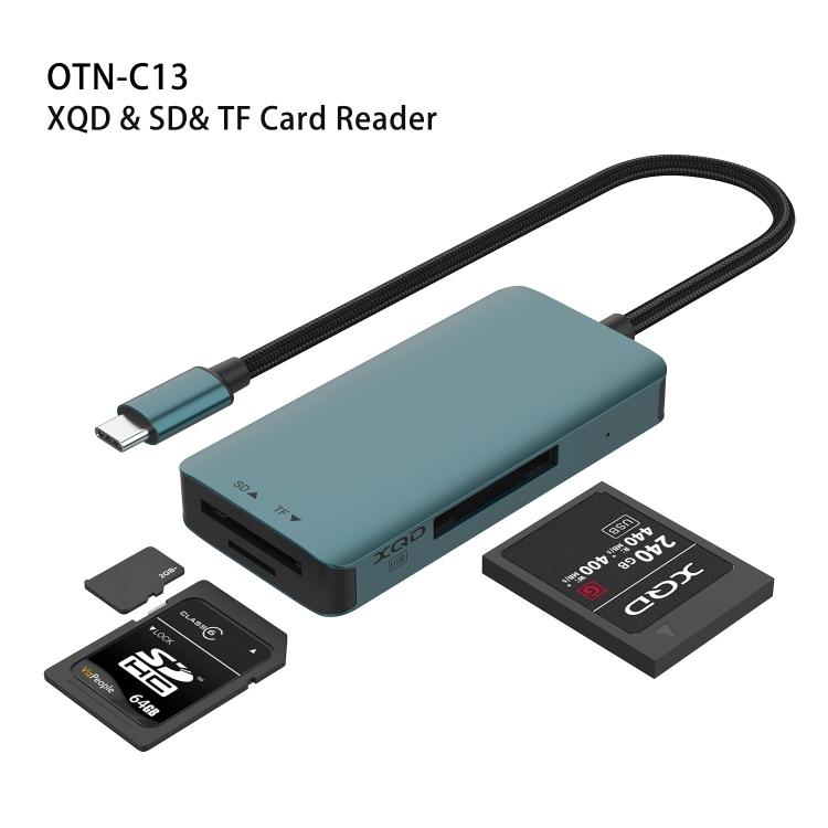 Onten C13 3 in 1 USB-C / Type-C to XQD & SD & TF Card Reader(Pine Green)