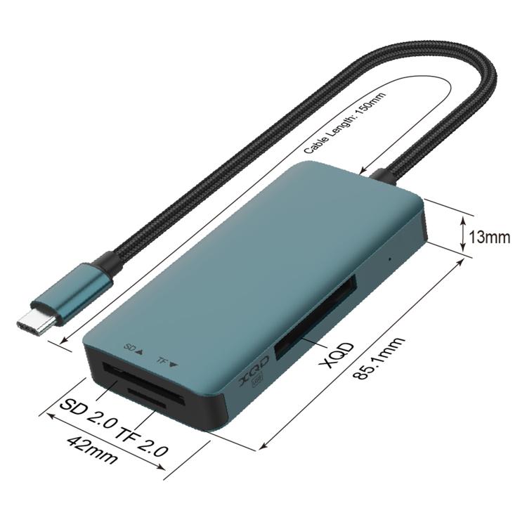Onten C13 3 in 1 USB-C / Type-C to XQD & SD & TF Card Reader(Pine Green)