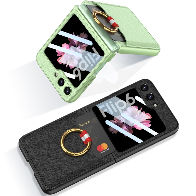 For Samsung Galaxy Z Flip6 / Flip7 FE GKK Integrated Ultra-thin Leather Card Slots Phone Case with Ring Holder(Green)