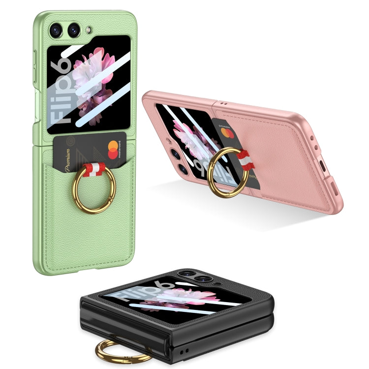 For Samsung Galaxy Z Flip6 / Flip7 FE GKK Integrated Ultra-thin Leather Card Slots Phone Case with Ring Holder(Titanium Gray)