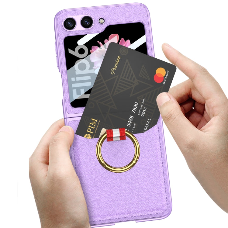 For Samsung Galaxy Z Flip6 / Flip7 FE GKK Integrated Ultra-thin Leather Card Slots Phone Case with Ring Holder(Carbon Fiber Black)