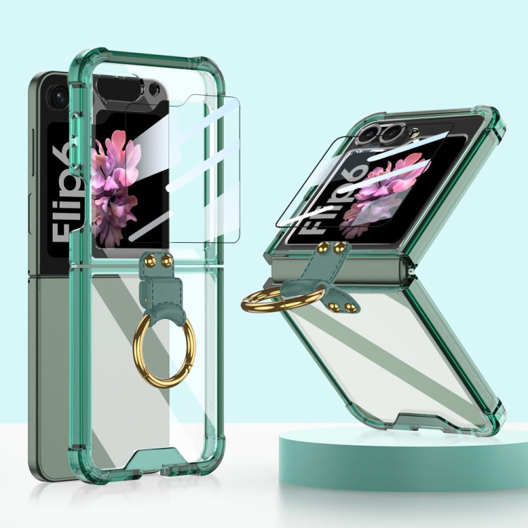 For Samsung Galaxy Z Flip6 / Flip7 FE GKK Airbag Ring Full Coverage Phone Case with Tempered Film(Green)