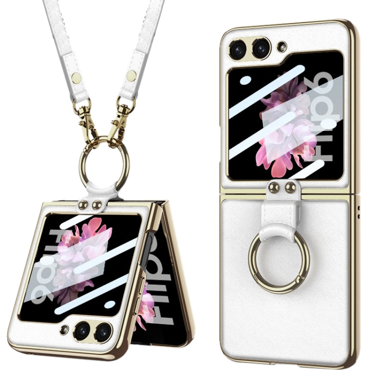 For Samsung Galaxy Z Flip6 / Flip7 FE GKK Integrated Electroplating Leather Phone Case with Ring/Strap(White)
