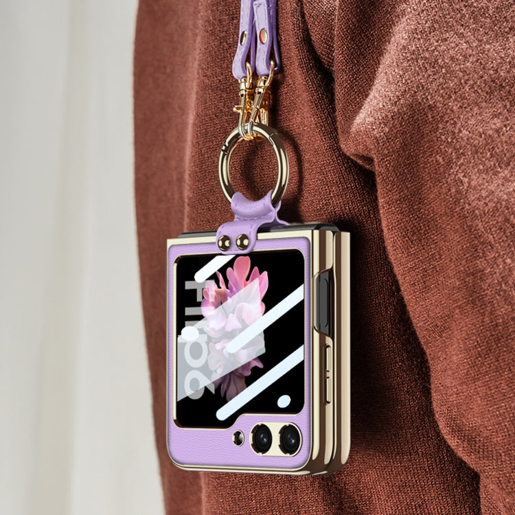 For Samsung Galaxy Z Flip6 / Flip7 FE GKK Integrated Electroplating Leather Phone Case with Ring/Strap(White)