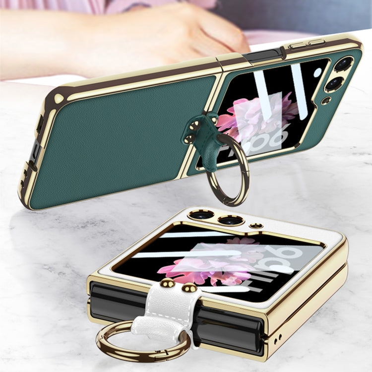 For Samsung Galaxy Z Flip6 / Flip7 FE GKK Integrated Electroplating Leather Phone Case with Ring/Strap(White)