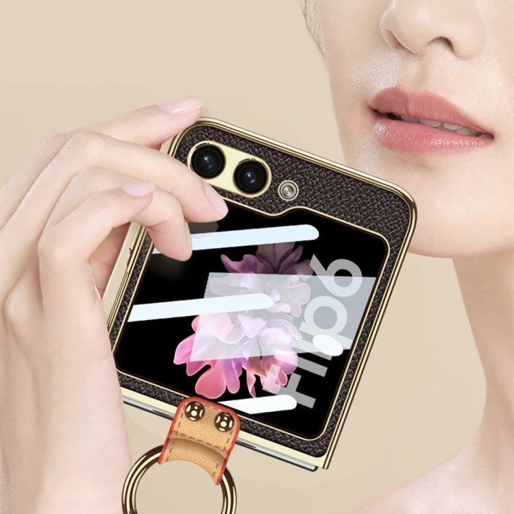 For Samsung Galaxy Z Flip6 / Flip7 FE GKK Integrated Electroplating Leather Phone Case with Ring/Strap(Black)