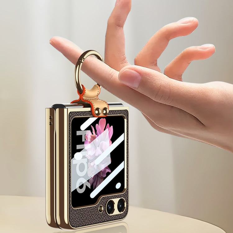 For Samsung Galaxy Z Flip6 / Flip7 FE GKK Integrated Electroplating Leather Phone Case with Ring/Strap(Pink)