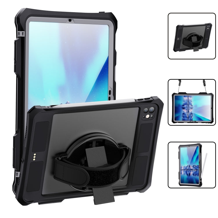 For iPad Pro 11 2025 / 2024 RedPepper IP68 Waterproof PC + TPU Case with Lanyard & Swivel Bracket(Black)