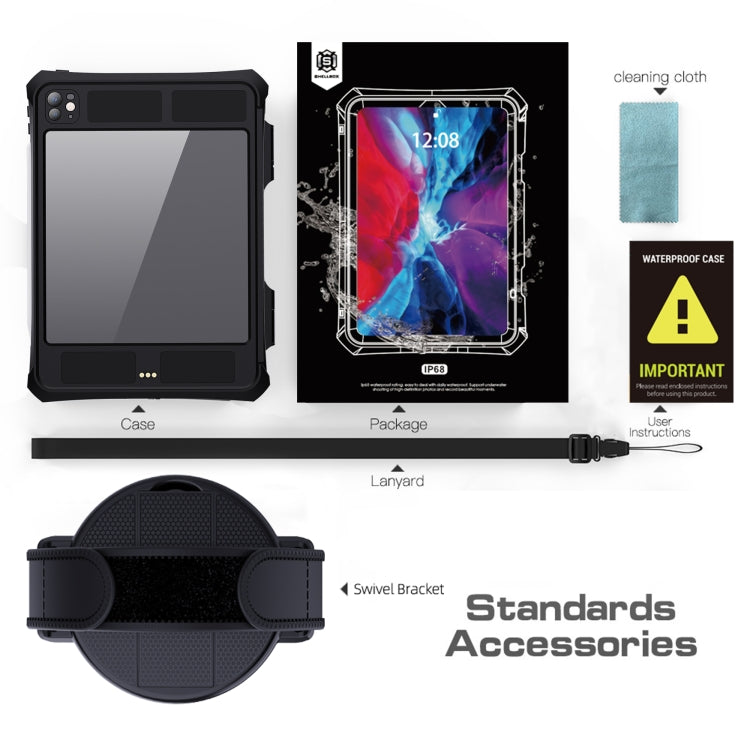 For iPad Pro 11 2025 / 2024 RedPepper IP68 Waterproof PC + TPU Case with Lanyard & Swivel Bracket(Black)