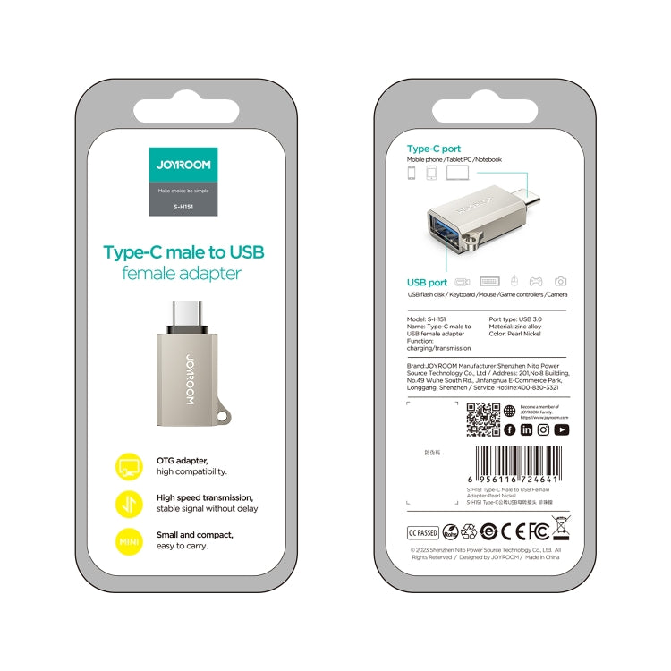 JOYROOM S-H151 Upgraded Version USB-C / Type-C Male c 3.0 Female OTG Adapter(Pearl Nickel)