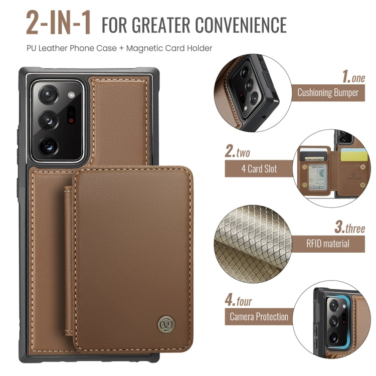 For Samsung Galaxy Note20 Ultra JEEHOOD J05 Business Magnetic Style RFID Leather Phone Case(Brown)