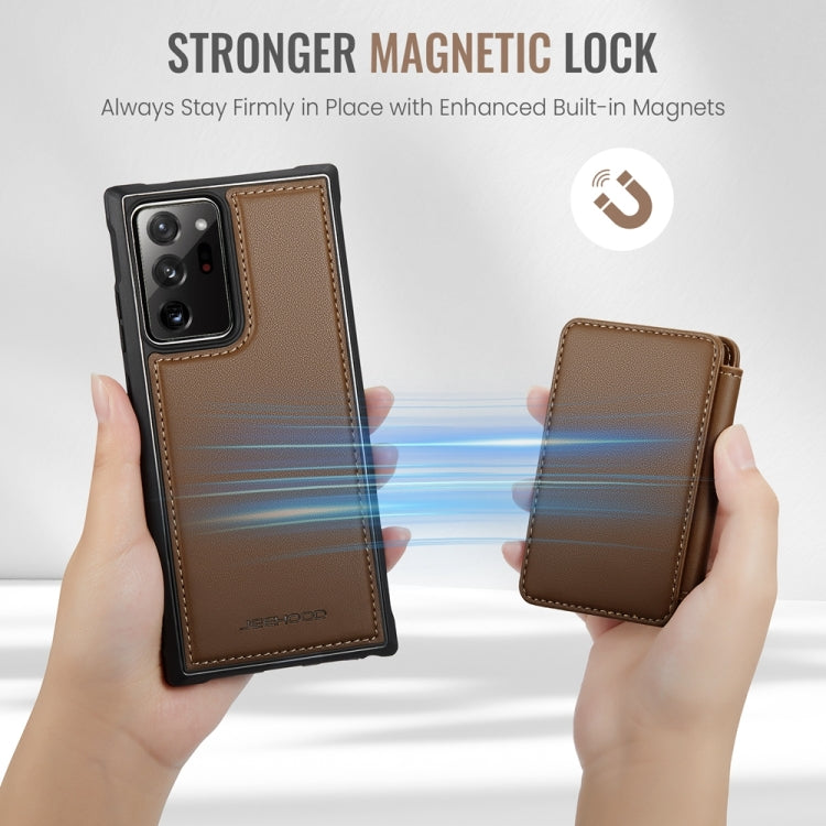 For Samsung Galaxy Note20 Ultra JEEHOOD J05 Business Magnetic Style RFID Leather Phone Case(Brown)